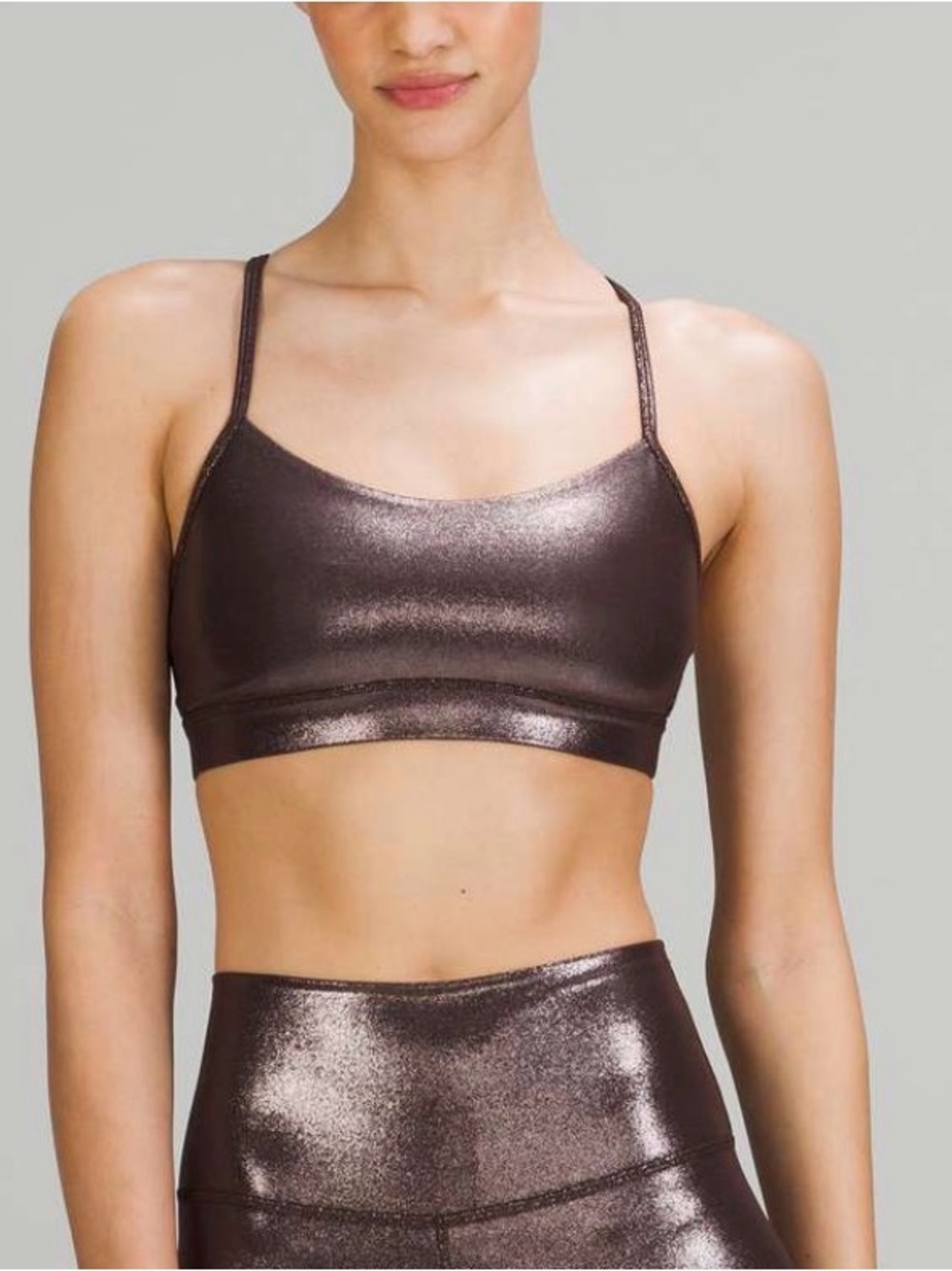 Lululemon Flow Y brown shine metallic sports bra with glittery texture size 6